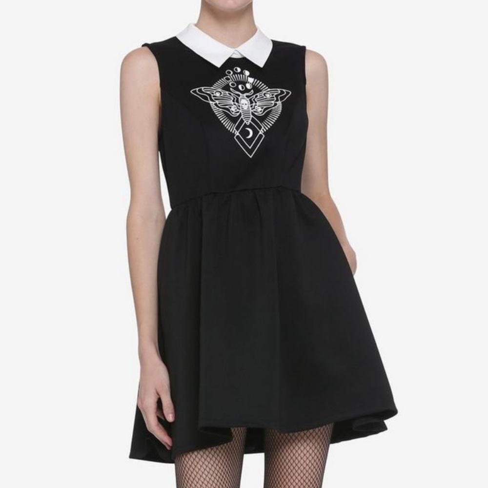 Hot Topic Black and White Moth Midi Dress